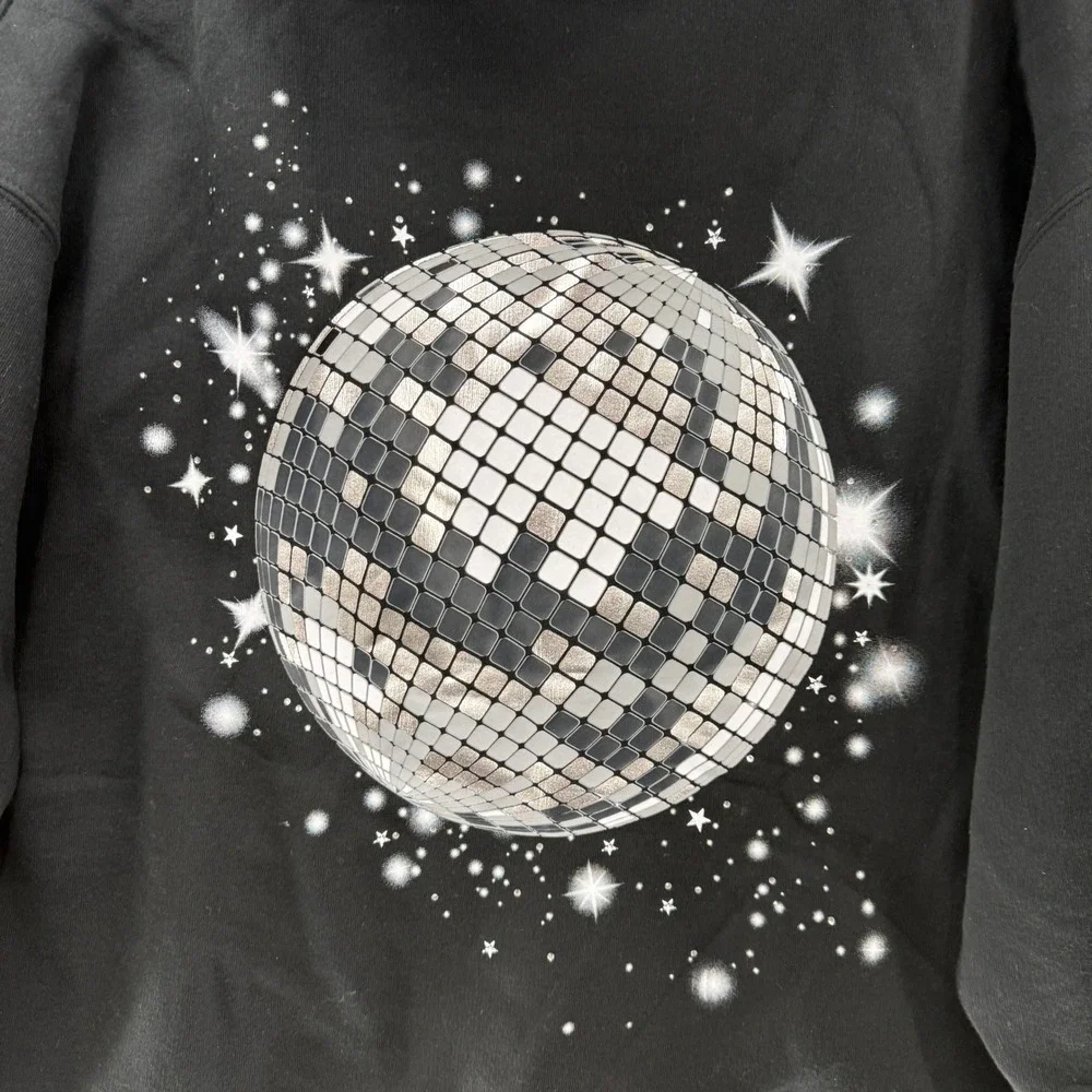 Wild Fable Black Disco Ball Graphic Oversized Hoodie Sweatshirt Womens Large NEW - Picture 4 of 9